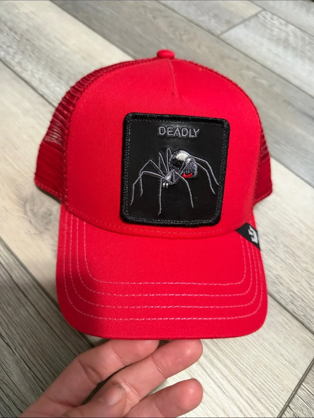 Red 'Deadly' Spider Patch Trucker Hat